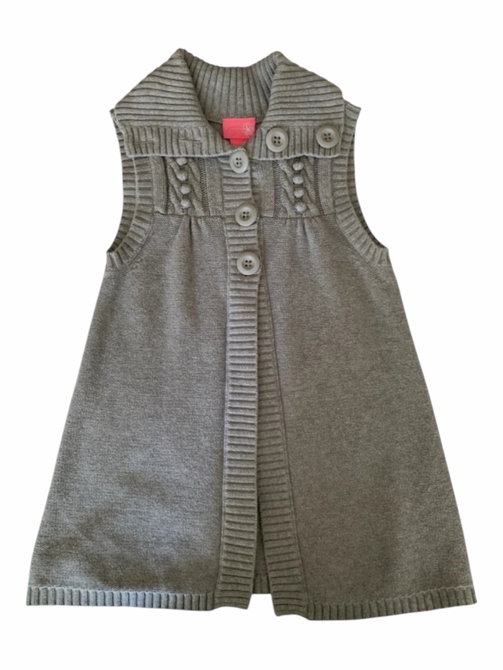 J. Khaki Knit Sweater Vest Girls Size Medium Gray Button Collar Top Open Bottom